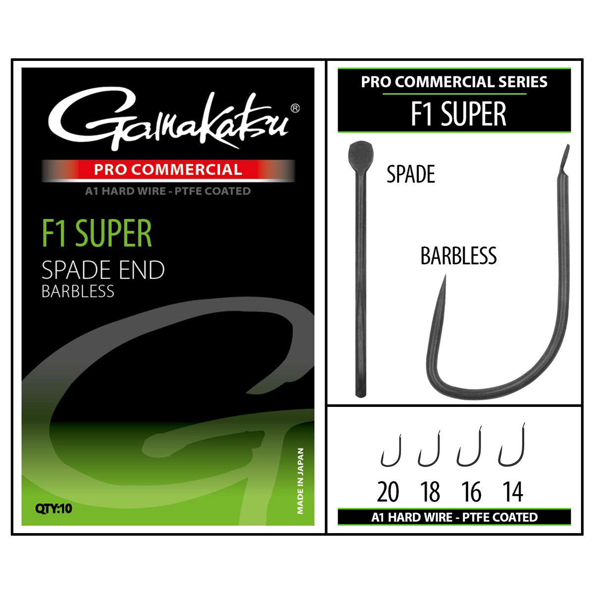 Gamakatsu Pro Commercial F1 Super A1 Spade End Barbless