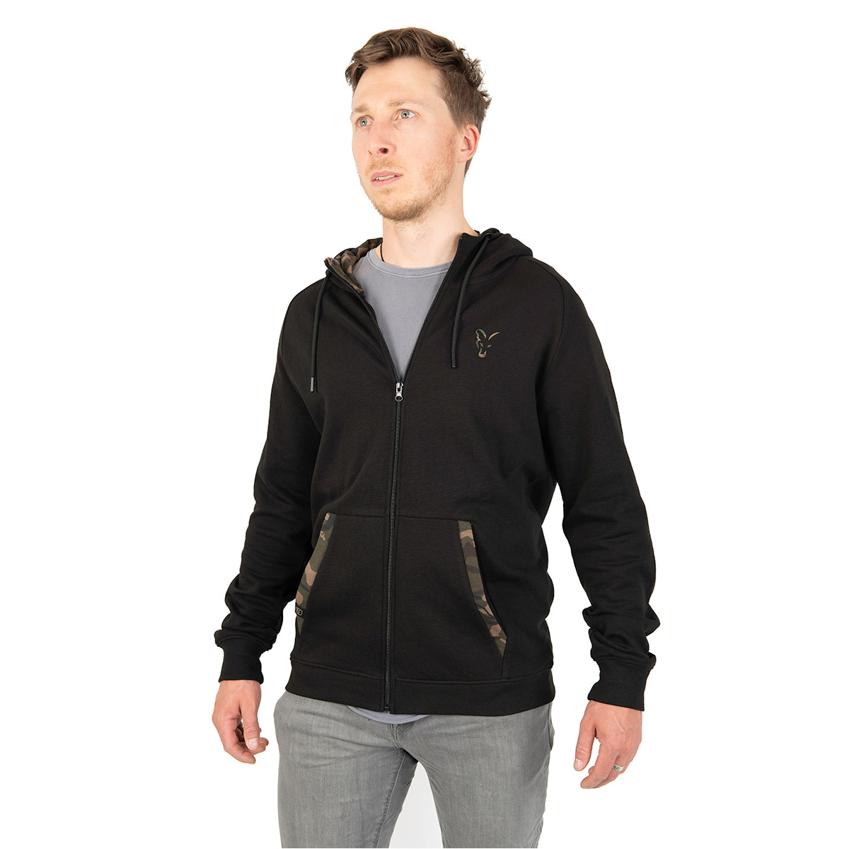 FOX LIGHT WEIGHT BLACK/CAMO ZIP HOODY 