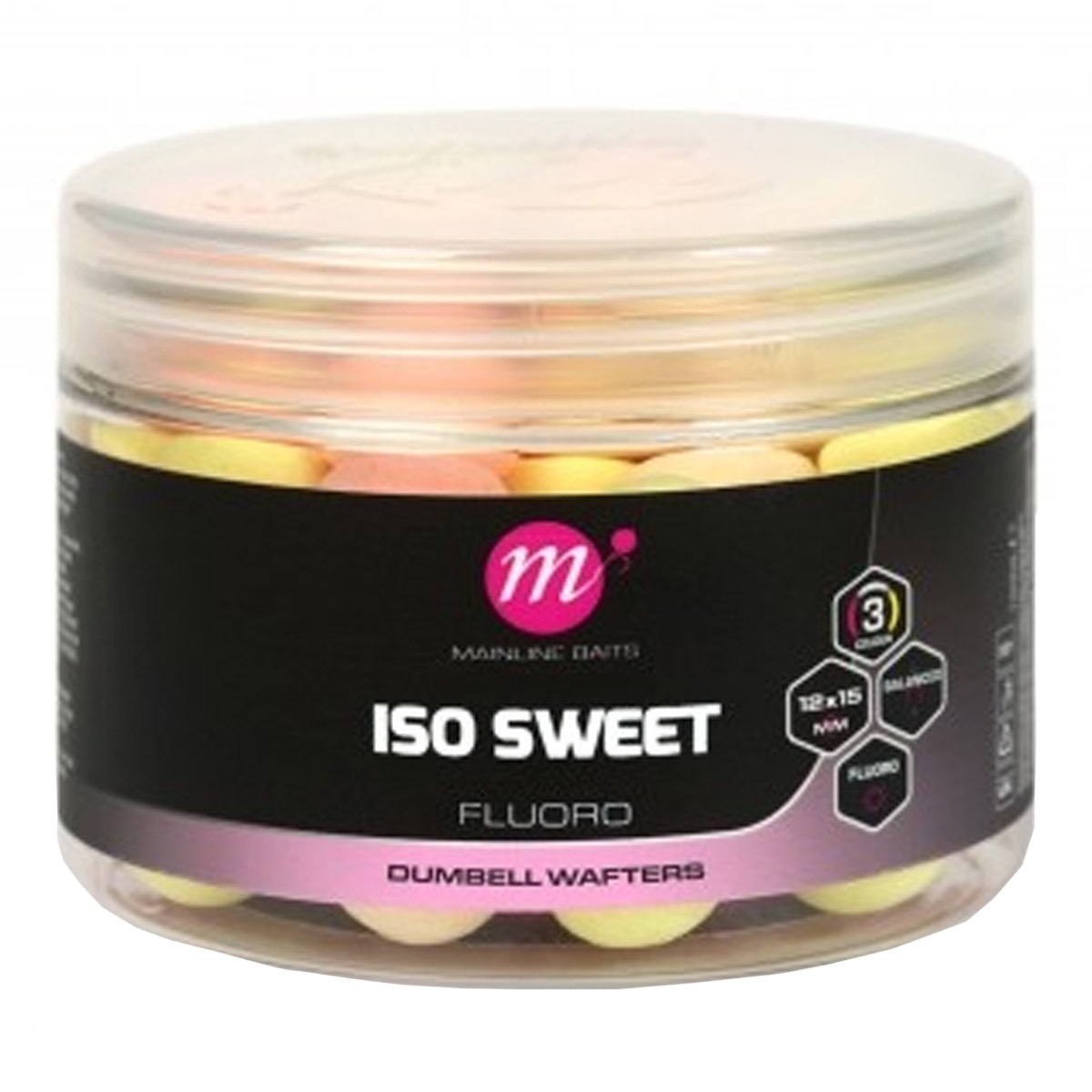 Mainline Fluoro Dumbell Wafters Pink, Yellow, White ISO Sweet - 12x15 MM