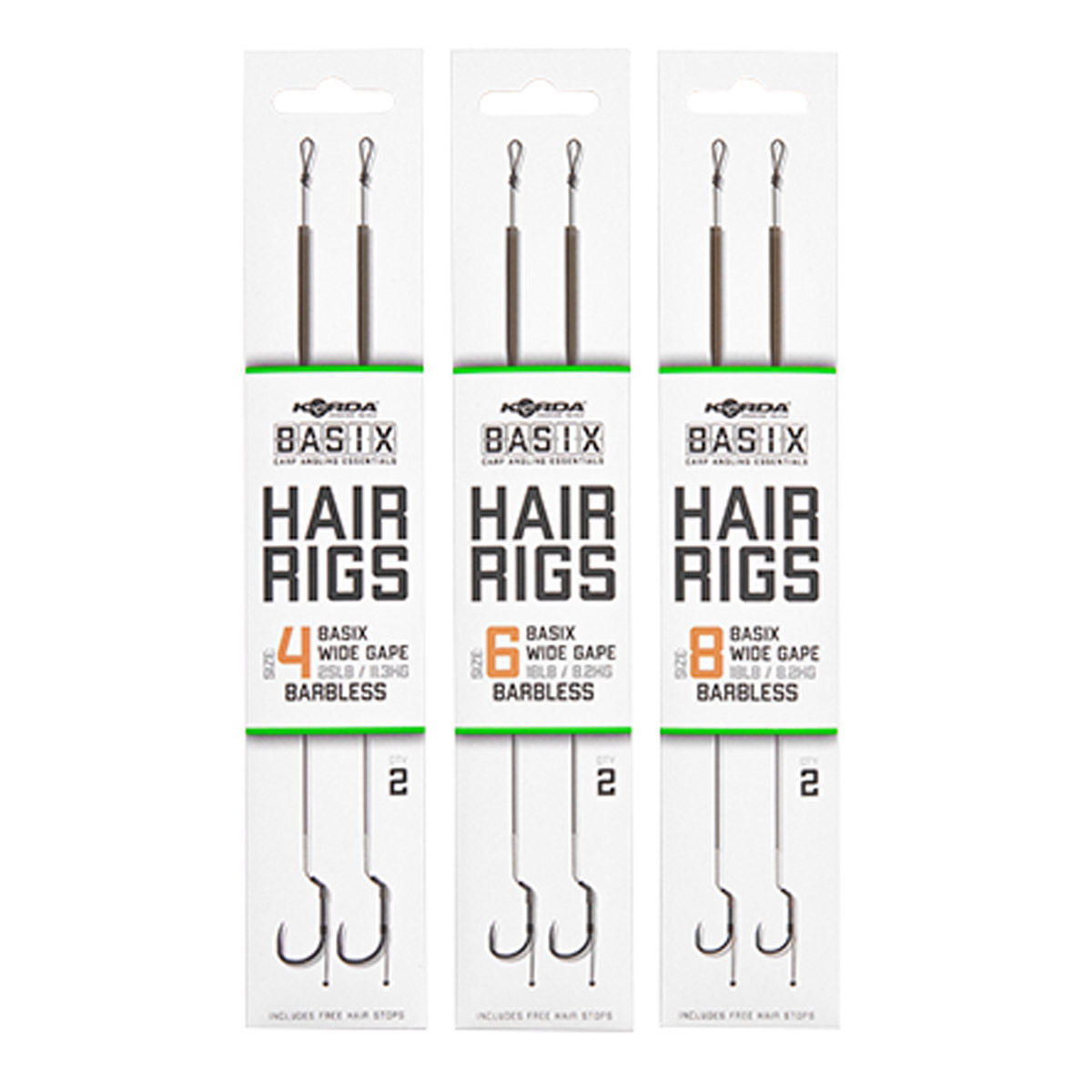 Korda Basix Hair Rigs Wide Gape Barbless