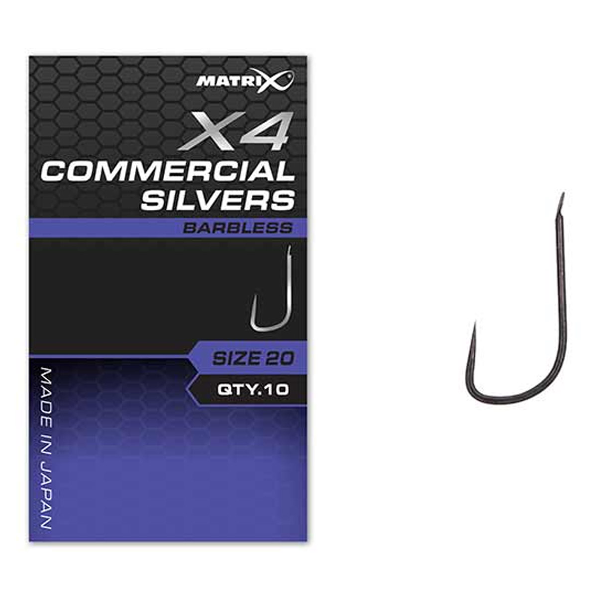 Matrix X4 Commercial Silvers Hooks - Barbless Spade 