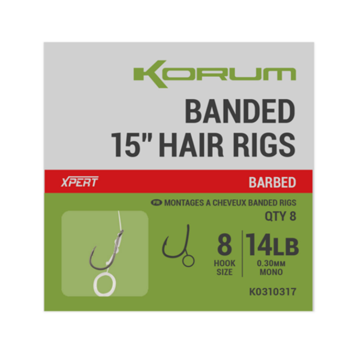 Korum Banded Hair Rigs 38CM - Barbed