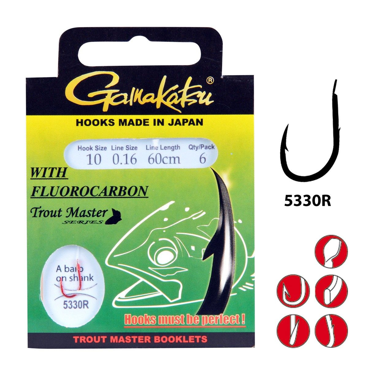 Gamakatsu Hakenboekje BKS 5330 Rood Fluoro Carbon 60 cm Trout 
