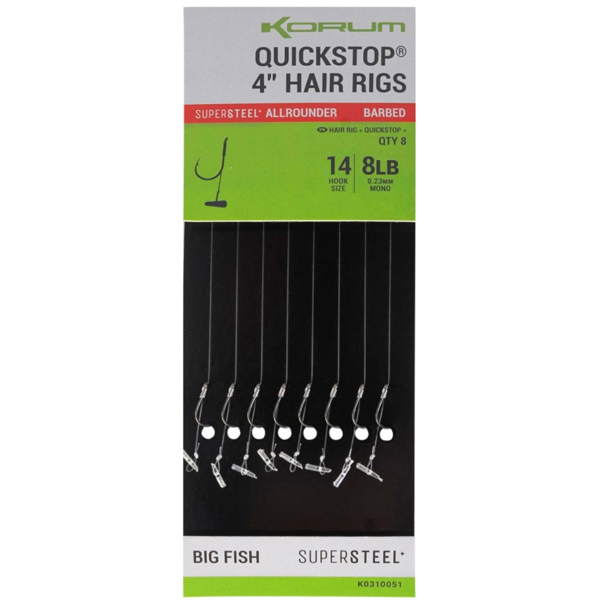 Korum Supersteel Big Fish Quickstop Hair Rigs 4"