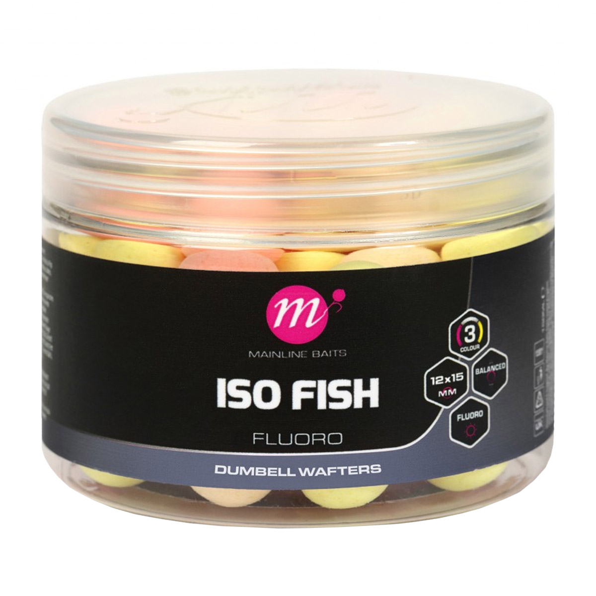 Mainline Fluoro Dumbell Wafters Pink, Yellow, White ISO Fish - 12x15 MM 