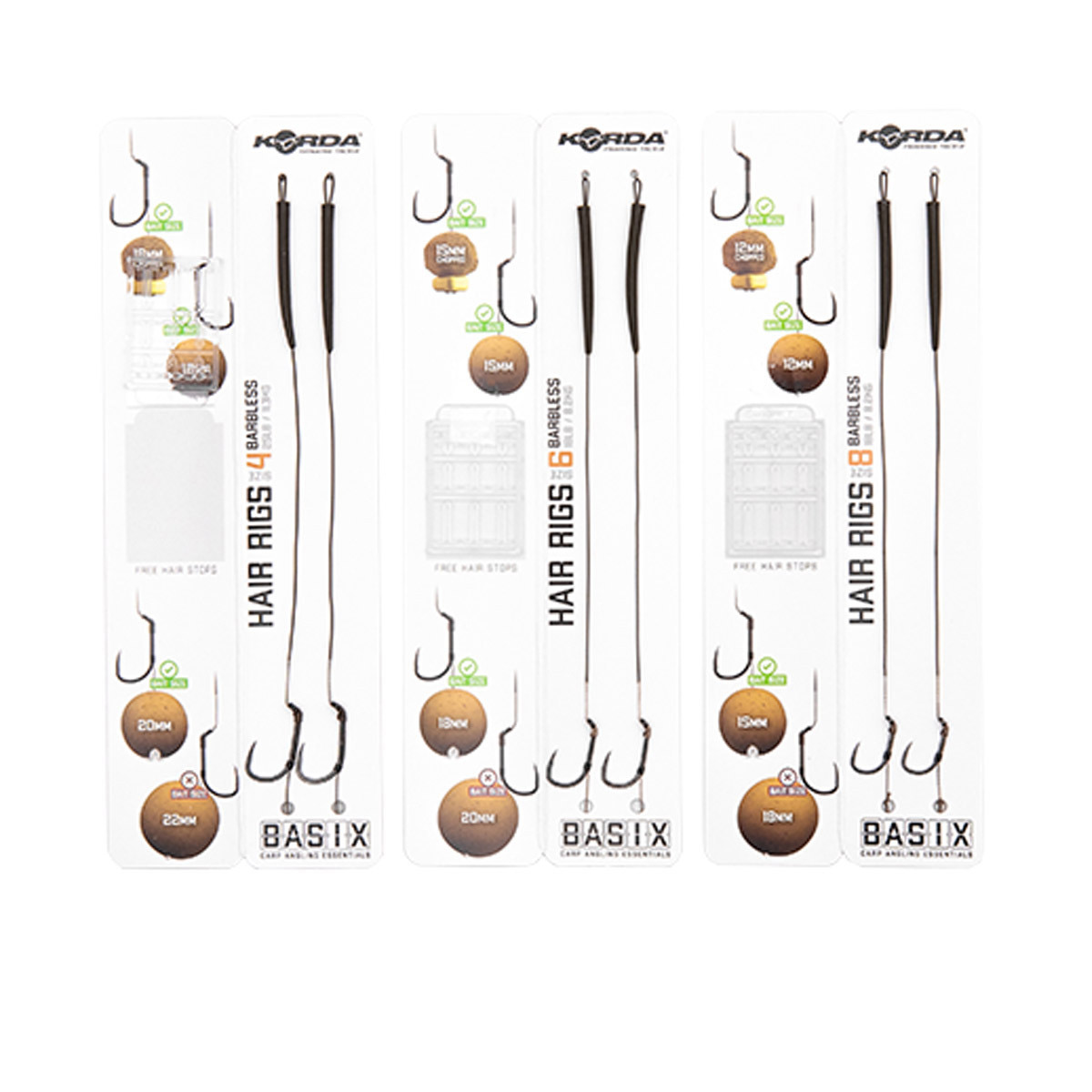 Korda Basix Hair Rigs Wide Gape Barbless