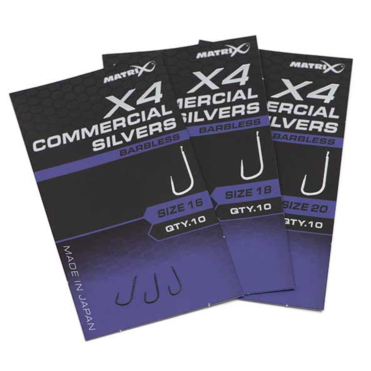 Matrix X4 Commercial Silvers Hooks - Barbless Spade 