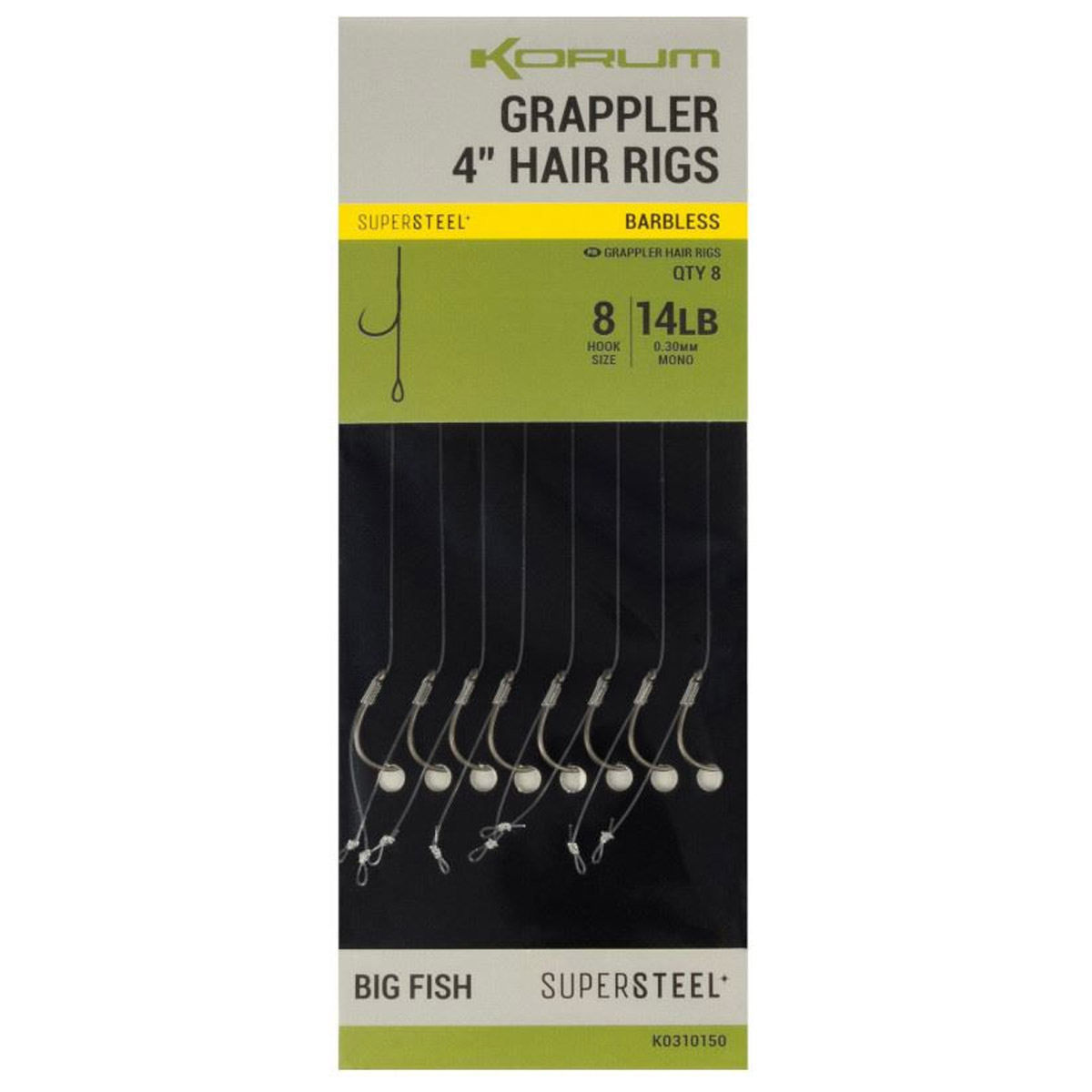 Korum Supersteel Big Fish Grappler Barbless Hair Rigs 4" 