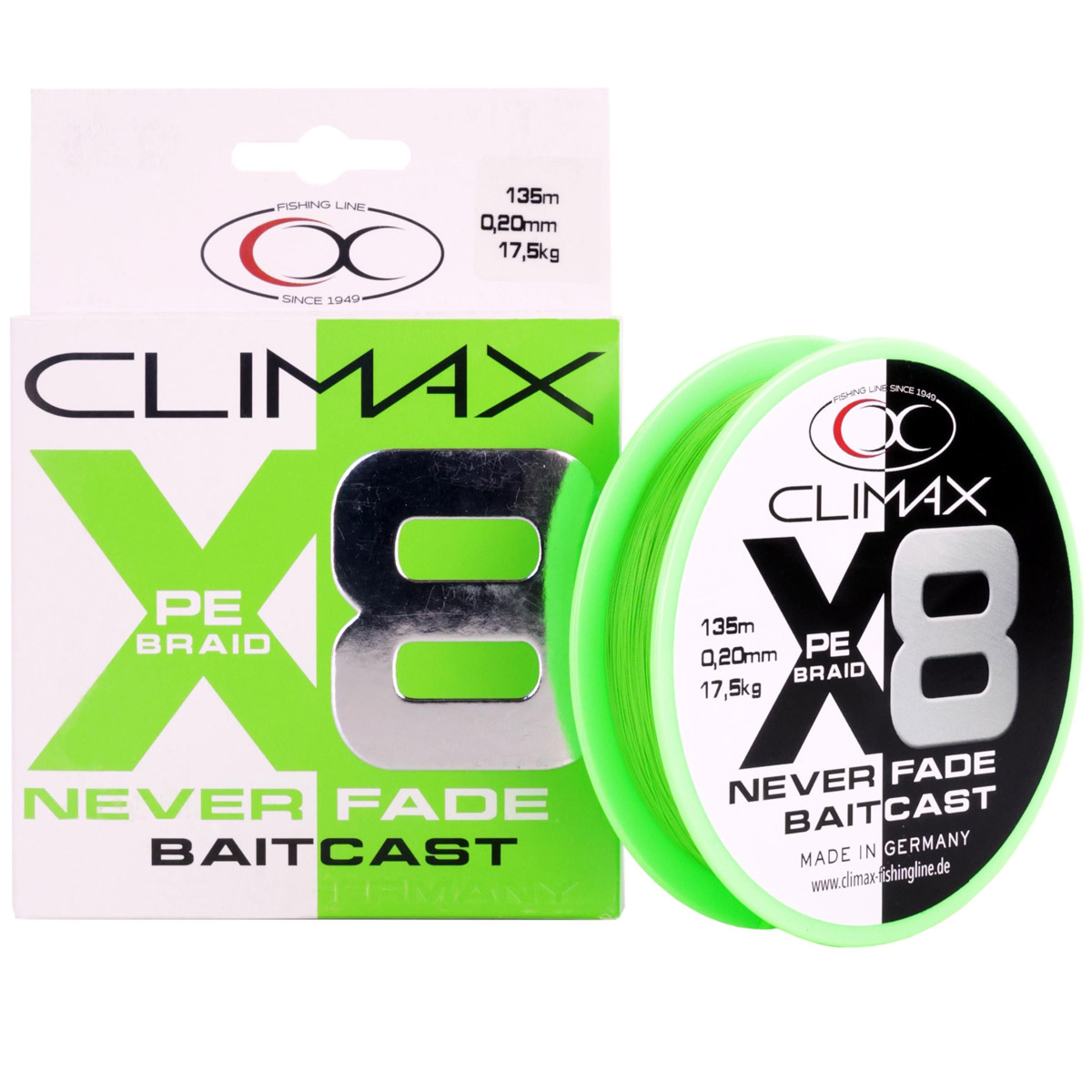 Climax X8 Never Fade Baitcast PE Braid - Chartreuse