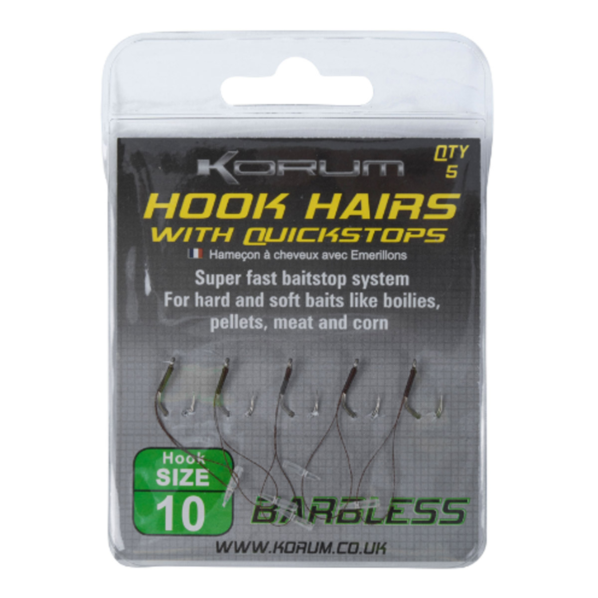 Korum Barbless Hook Hairs With Quickstop