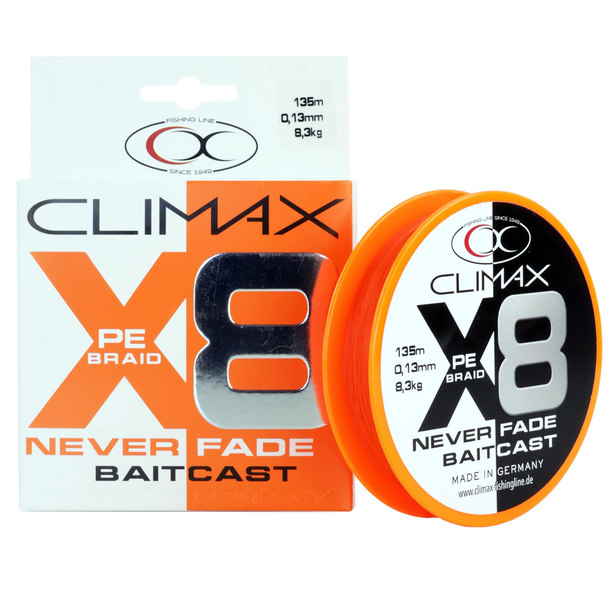 Climax X8 Never Fade Baitcast PE Braid - Orange