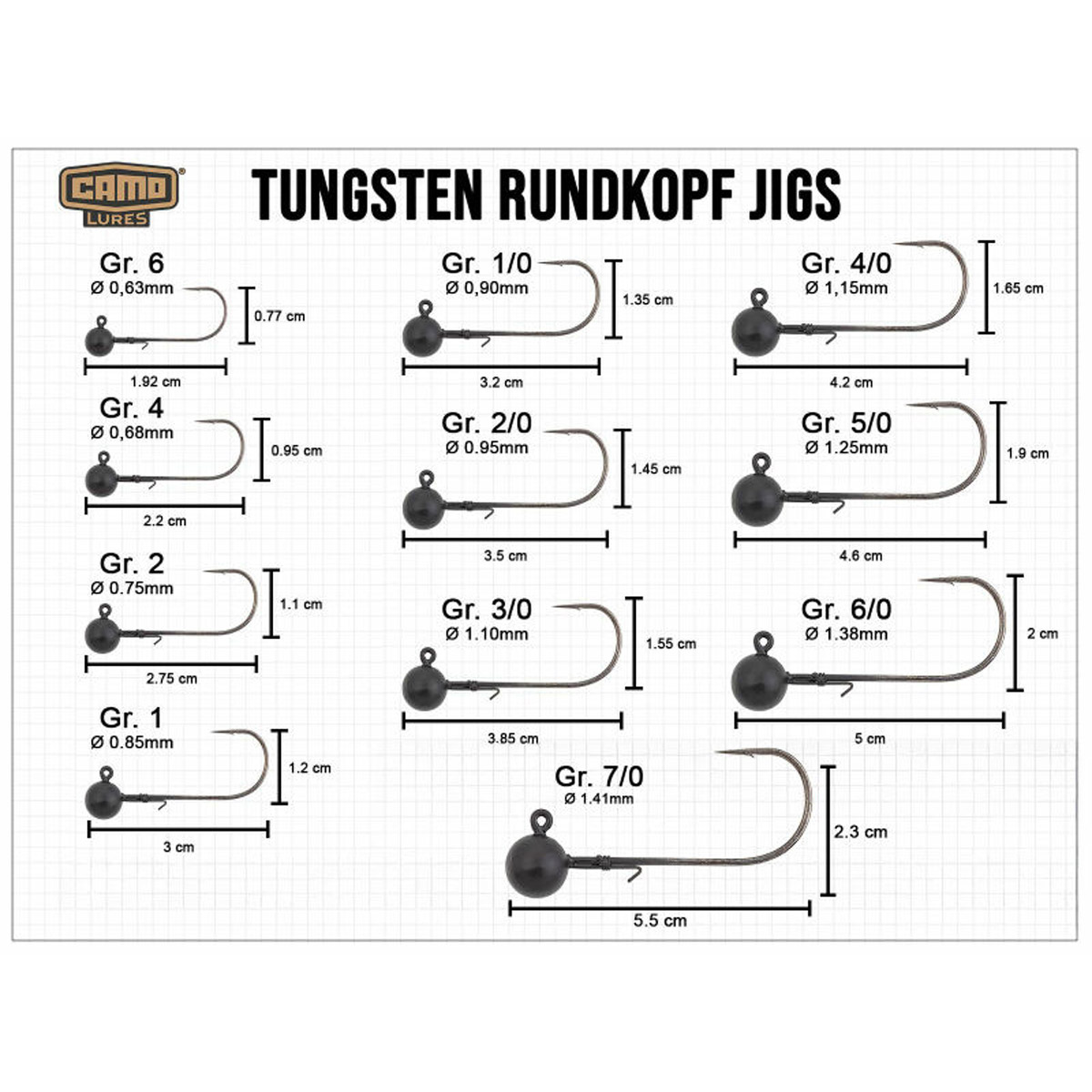 Camo Tackle Tungsten Round Jigs Size 3/0
